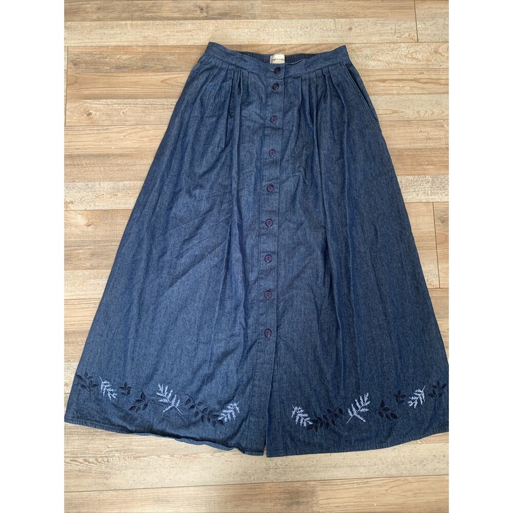 Napa Valley, Modest Maxi Denim Skirt Embroidery Button front Size 10